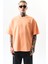 Erkek Respire Yazı Detaylı Oversize T-Shirt Şeftali 1
