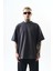 Erkek Respire Yazı Detaylı Oversize T-Shirt Füme 1