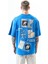 Erkek Low Vision Nakışlı Oversize T-Shirt Mavi 1
