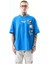 Erkek Low Vision Nakışlı Oversize T-Shirt Mavi 2