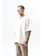 Erkek Respire Yazı Detaylı Oversize T-Shirt Ekru 2