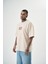 Erkek Ornaments Baskılı Oversize T-Shirt Bej 2