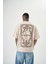 Erkek Ornaments Baskılı Oversize T-Shirt Bej 3