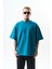 Erkek Respire Yazı Detaylı Oversize T-Shirt Petrol 1
