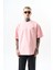 Erkek Respire Yazı Detaylı Oversize T-Shirt Somon 1