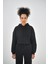 Kadın Basic Oversize Crop Hoodie Lacivert 1