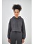 Kadın Basic Oversize Crop Hoodie Lacivert 1