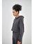 Kadın Basic Oversize Crop Hoodie Lacivert 2