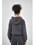 Kadın Basic Oversize Crop Hoodie Lacivert 3