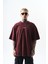Erkek Snake Baskılı Yıkamalı Oversize T-Shirt Bordo 1