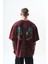 Erkek Snake Baskılı Yıkamalı Oversize T-Shirt Bordo 3