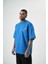 Erkek Let's Get Tight Nakışlı Oversize T-Shirt Mavi 2