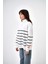 Kadın Yarım Fermuarlı Şerit Çizgi Detaylı Oversize Sweatshirt Ekru 2
