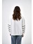Kadın Yarım Fermuarlı Şerit Çizgi Detaylı Oversize Sweatshirt Ekru 3