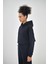 Kadın Basic Oversize Crop Hoodie Lacivert 2