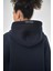 Kadın Basic Oversize Crop Hoodie Lacivert 4