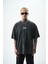 Erkek Alert Baskılı Yıkamalı Oversize T-Shirt Siyah 1