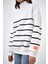 Kadın Yarım Fermuarlı Şerit Çizgi Detaylı Oversize Sweatshirt Ekru 4