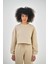 Kadın Basic Oversize Crop Sweatshirt Siyah 1