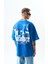 Erkek Godfather Baskılı Oversize T-Shirt Mavi 3