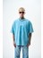 Erkek Alert Baskılı Yıkamalı Oversize T-Shirt Mavi 1