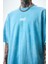 Erkek Alert Baskılı Yıkamalı Oversize T-Shirt Mavi 4