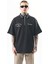 Erkek Yarım Fermuarlı Nakışlı Oversize T-Shirt Füme 1