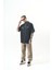 Erkek Yarım Fermuarlı Nakışlı Oversize T-Shirt Füme 2