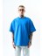 Erkek Respire Yazı Detaylı Oversize T-Shirt Mavi 1