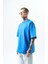 Erkek Respire Yazı Detaylı Oversize T-Shirt Mavi 2