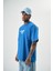 Erkek One Baskılı Oversize T-Shirt Mavi 2