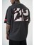Erkek 22 Yazılı Nakışlı Oversize T-Shirt Füme 5