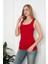 Kırmızı Renkli Penye Kumaş Geniş Askılı Basic T-Shirt / Bluz 2