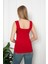 Kırmızı Renkli Penye Kumaş Geniş Askılı Basic T-Shirt / Bluz 3