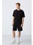 Siyah Pamuklu Kalın Yumuşak Dokulu Oversize Fit Basic Erkek Şort Takım - 85257 1