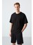 Siyah Pamuklu Kalın Yumuşak Dokulu Oversize Fit Basic Erkek Şort Takım - 85257 3