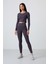 Antrasit Yüksek Bel Uzun Kollu Slim Fit Crop Top Kadın Tayt Takım - 95286 1