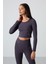 Antrasit Yüksek Bel Uzun Kollu Slim Fit Crop Top Kadın Tayt Takım - 95286 2