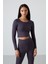 Antrasit Yüksek Bel Uzun Kollu Slim Fit Crop Top Kadın Tayt Takım - 95286 4