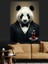 Papyonlu Panda ve Çay Dekoratif Kanvas - Mdf Ahşap Tablo 3