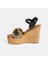 Kadın Siyah Toka Aksesuarlı Deri Detaylı Slingback Dolgu Topuklu Sandalet 4