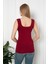 Bordo Renkli Penye Kumaş Geniş Askılı Basic T-Shirt / Bluz 1