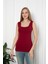 Bordo Renkli Penye Kumaş Geniş Askılı Basic T-Shirt / Bluz 2