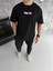 Bisiklet Yaka Baskılı Oversize T-Shirt - Siyah 1