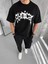 Bisiklet Yaka Baskılı Oversize T-Shirt - Siyah 1