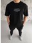 Bisiklet Yaka Baskılı Oversize T-Shirt - Siyah 1