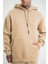 Unisex Double Oversize Kapşonlu Basic Sweatshirt - Bej 1