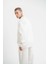 Unisex Uzun Kol Bisiklet Yaka Yıkamalı Sweatshirt - Beyaz 3