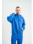Unisex Double Oversize Kapşonlu Yıkamalı Sweatshirt - Mavi 4