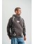 Double Oversize Kapşonlu Şimşek Pano Baskılı Sweatshirt - Füme 1